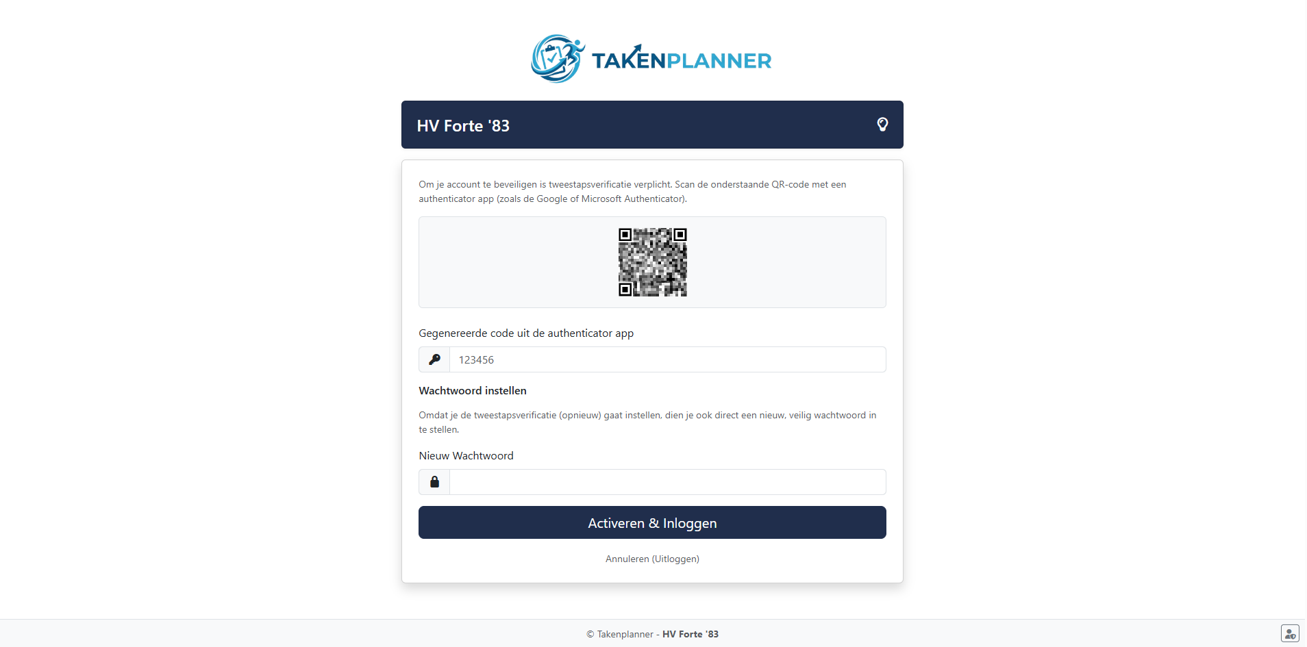 Takenplanner tweestapsverificatie instellen