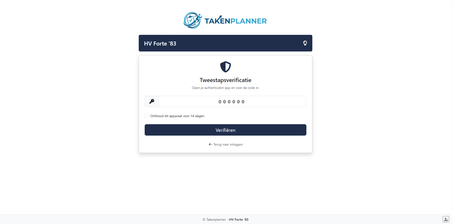 Takenplanner tweestapsverificatie verifi&euml;ren