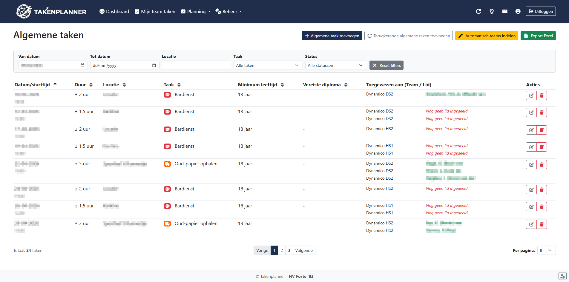 Takenplanner algemene taken