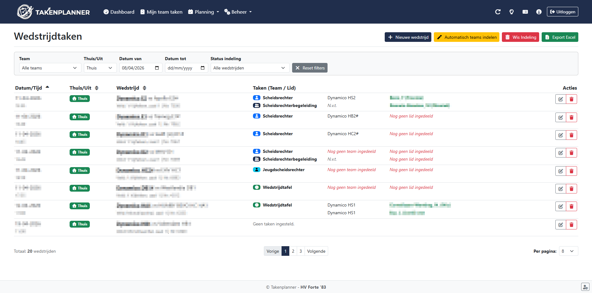 Takenplanner wedstrijdtaken