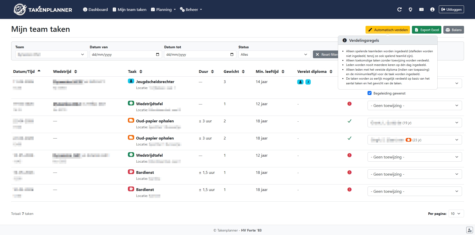 Mijn team verdelingsregels