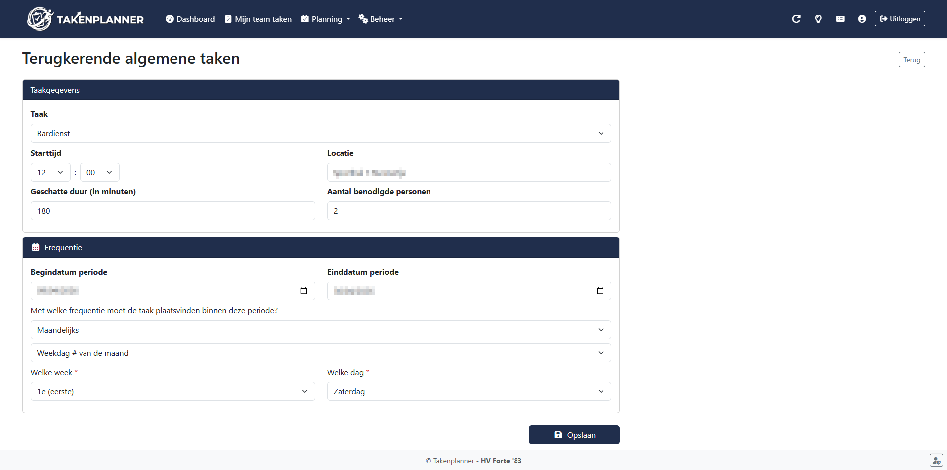 Takenplanner terugkerendealgemene taken