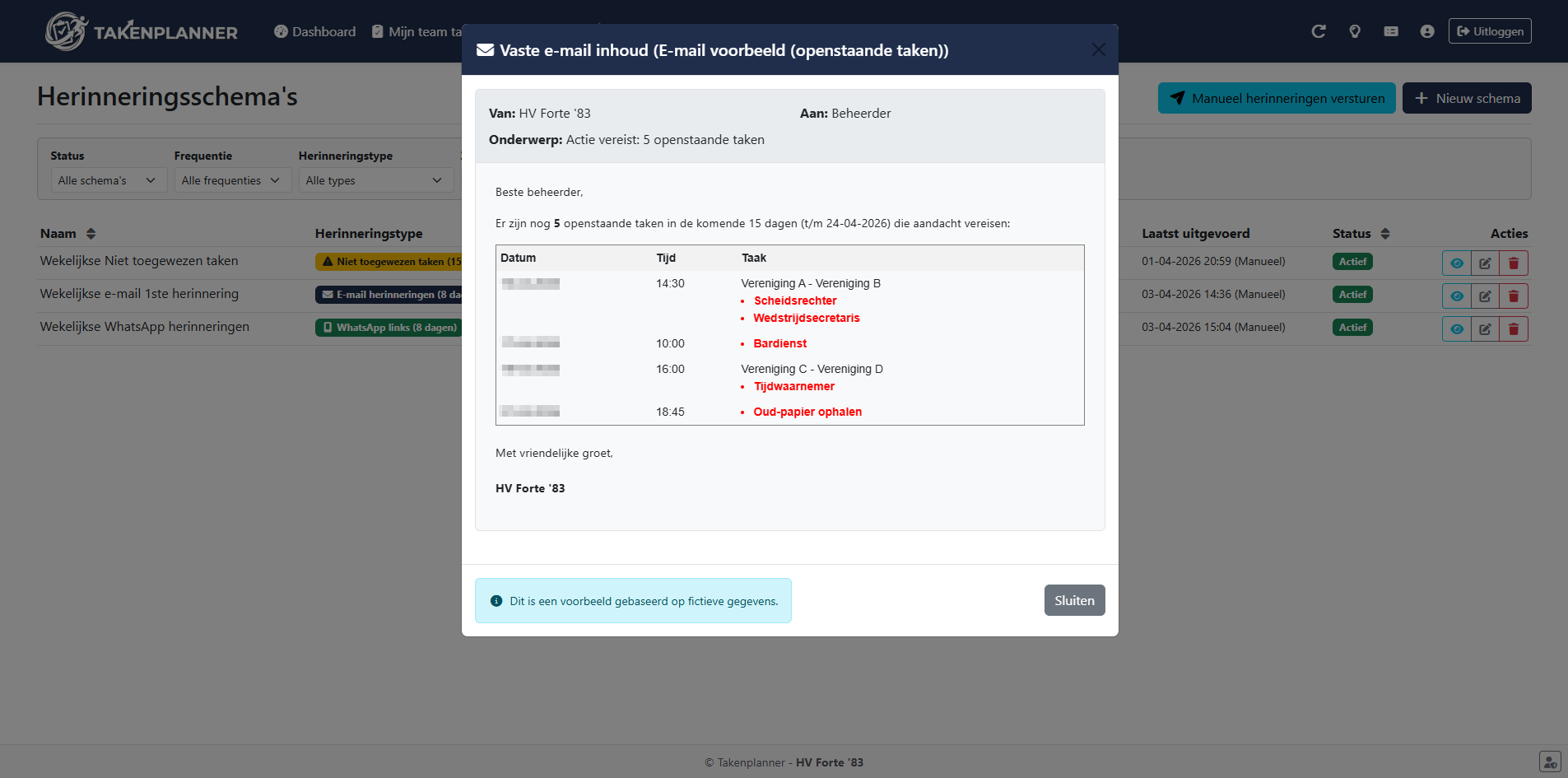 Sjabloon voor openstaande taken