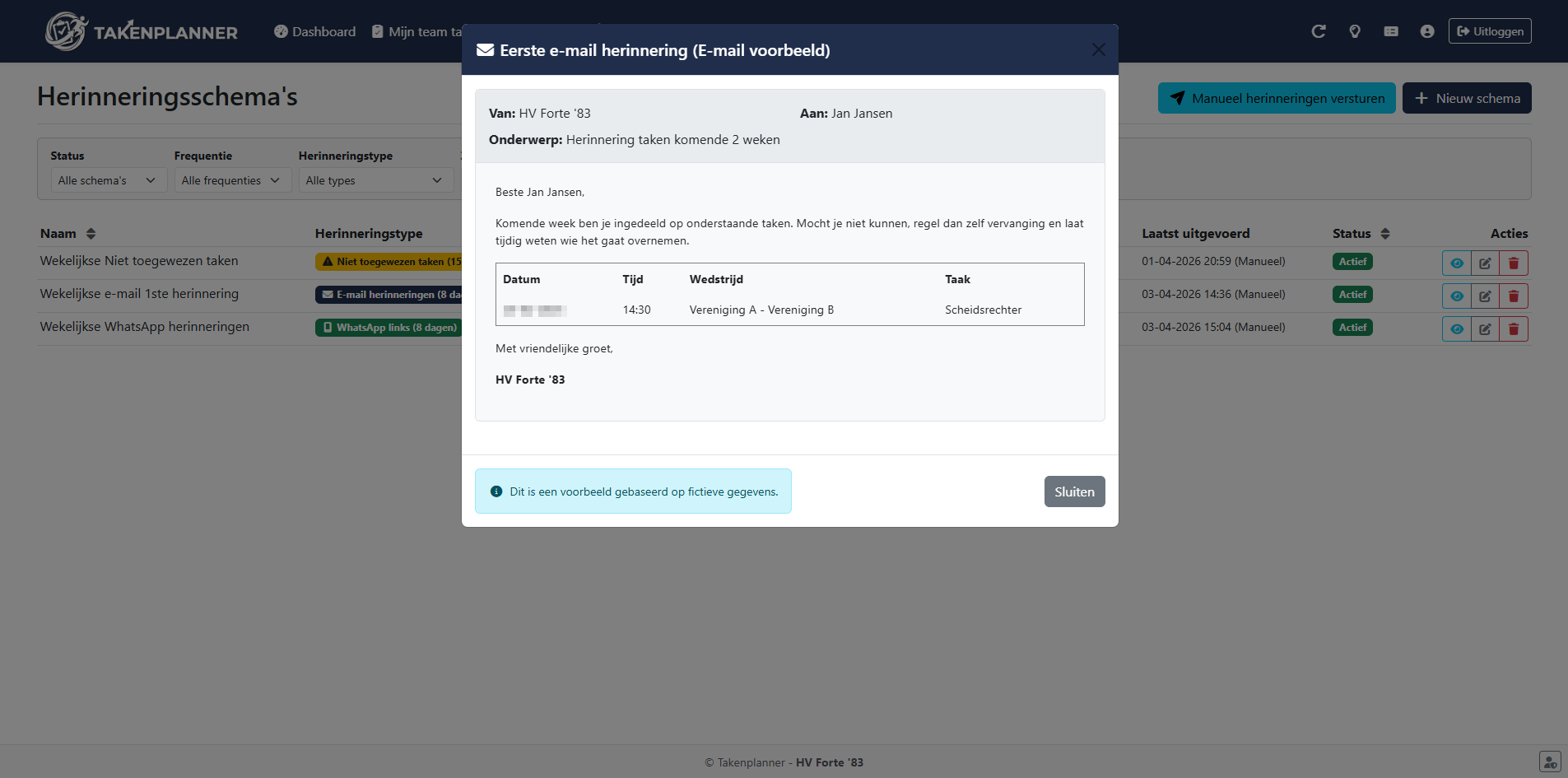 Voorbeeld sjabloon e-mail herinnering