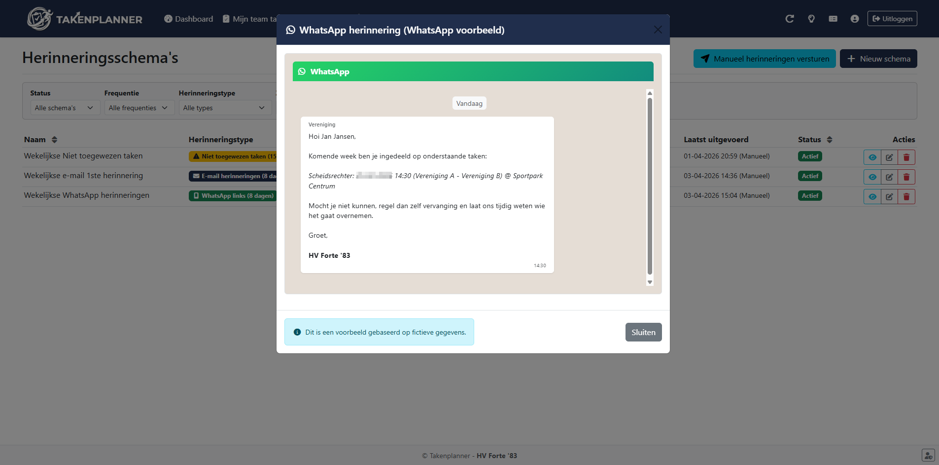Voorbeeld sjabloon WhatsApp herinnering